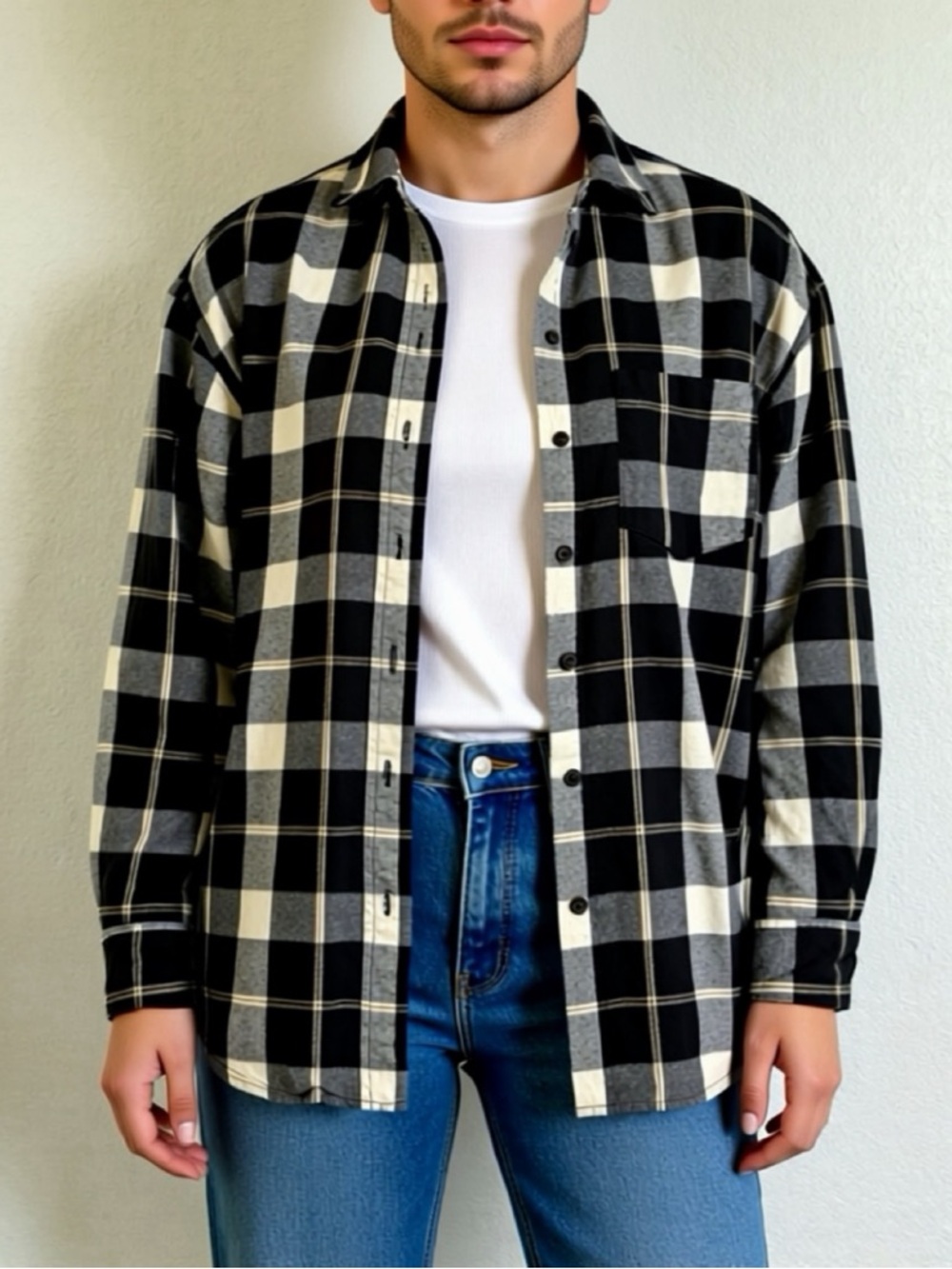 Universal Thread Black and White Plaid Button-Down Shirt